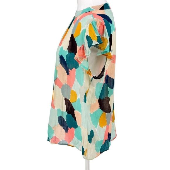 THML Multicolor Abstract Flutter Sleeve 100% Cotton Blouse - Size Medium EUC - Picture 2 of 8